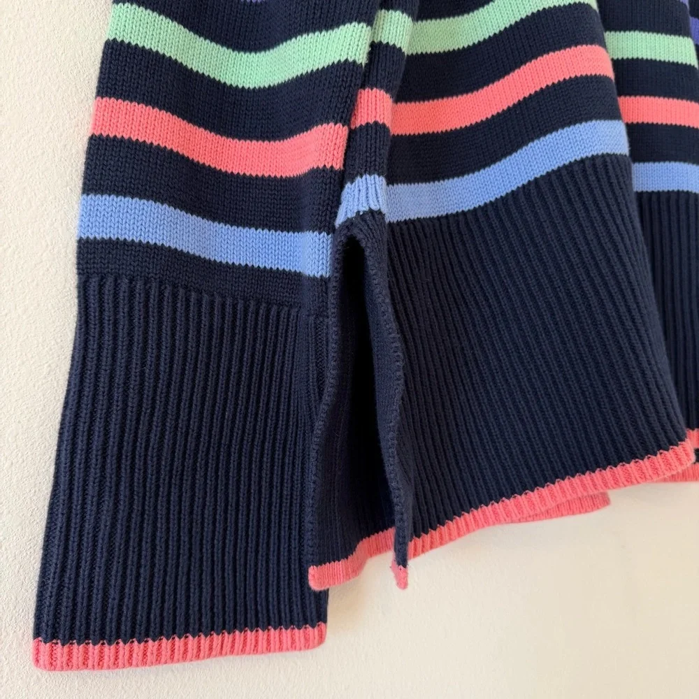 LIKE NEW GAP 100% Cotton Split-Hem Crewneck Sweater Navy and Multicolor Stripe - Picture 5 of 10